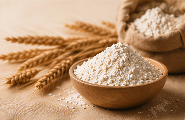 Flour in a wooden bowl