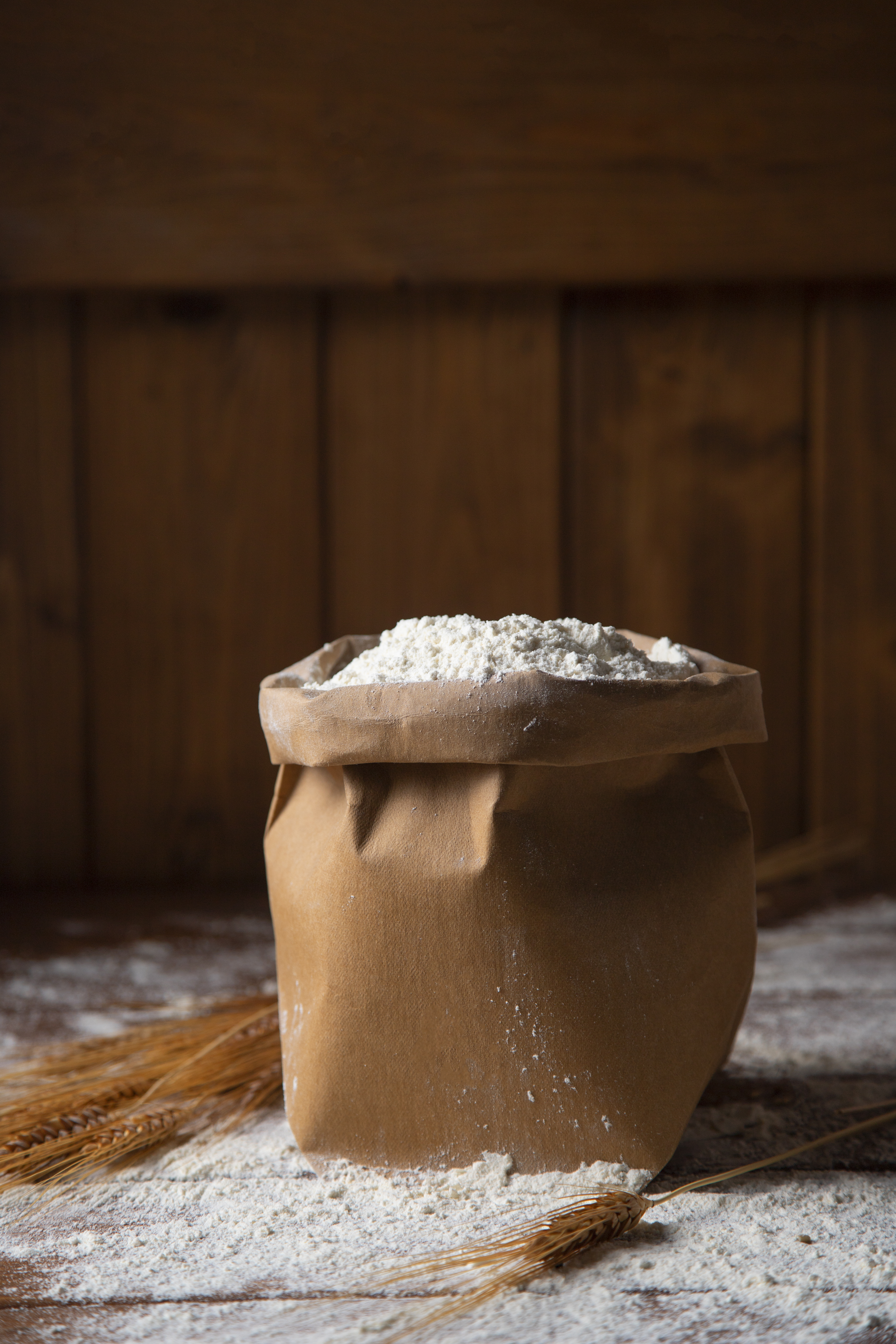 Sack of stone-ground flour with wheat